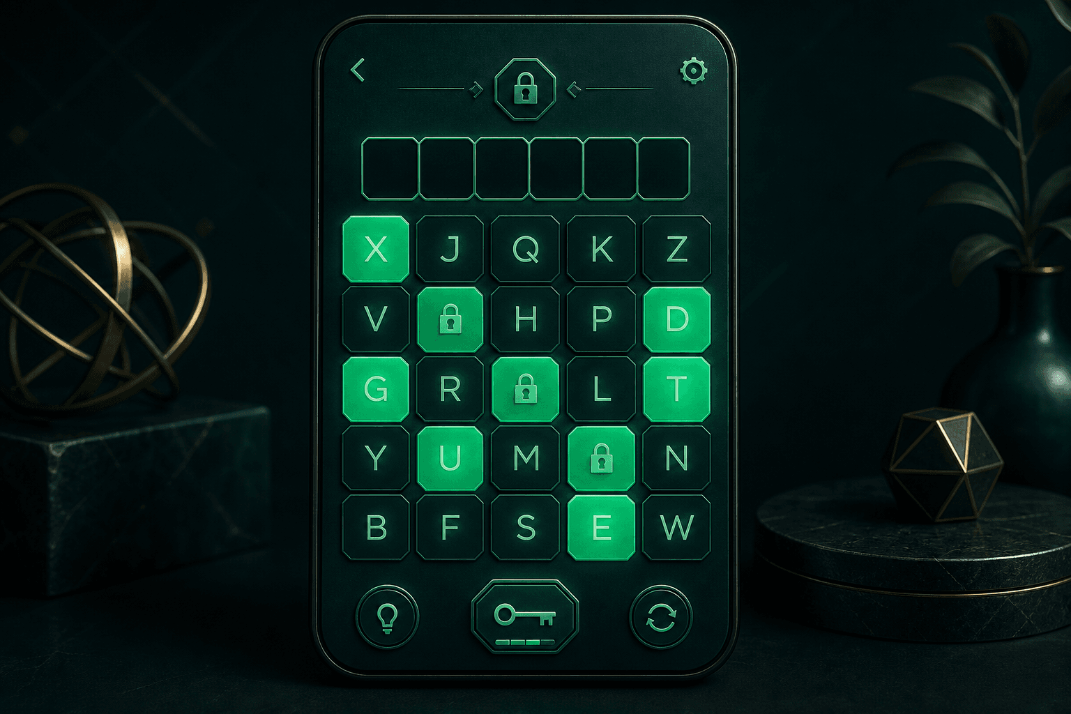 QuestPaddy Letter Lock puzzle preview framed like a phone screen